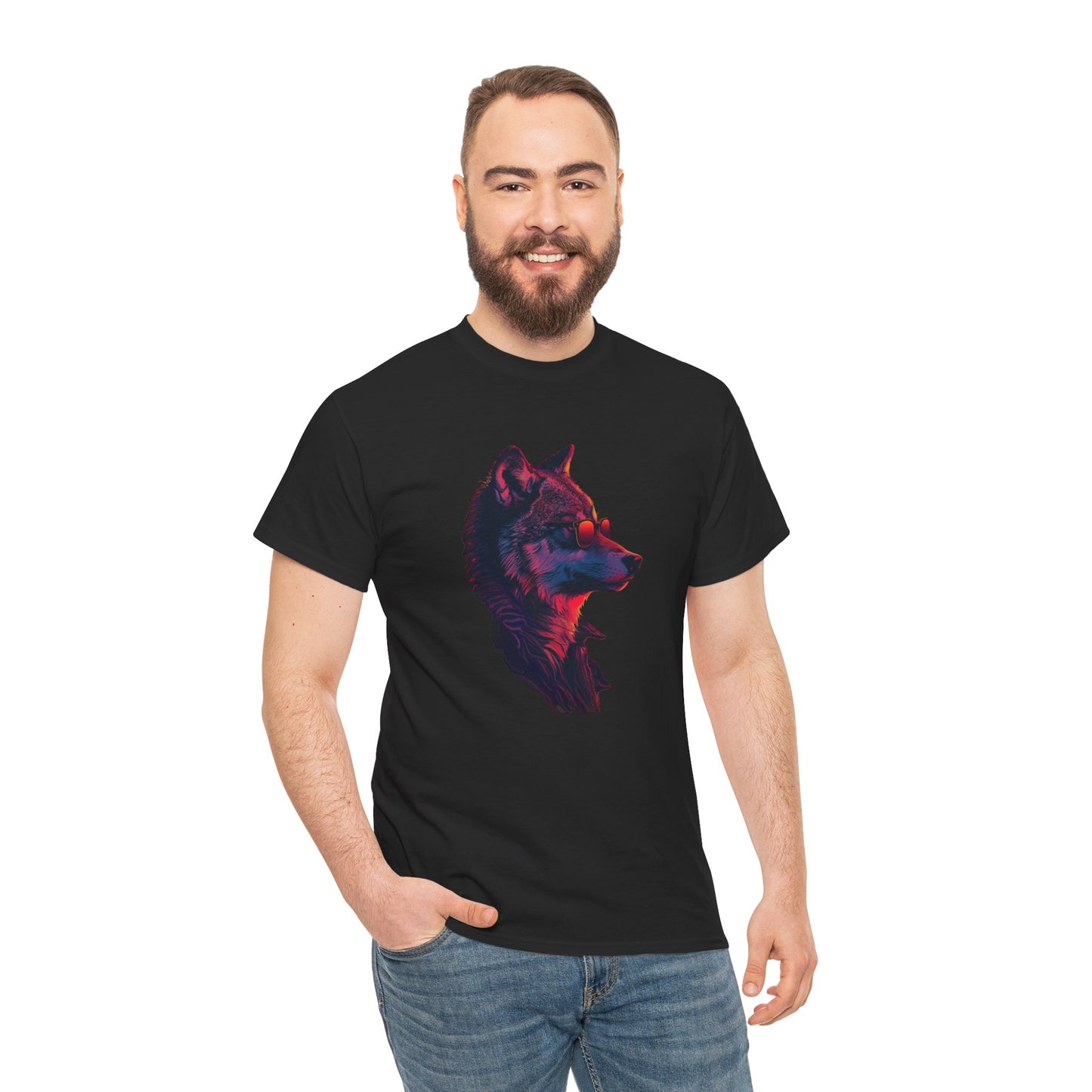 Wolf In Sunglasses Unisex Heavy Cotton Tee | Vintage T-Shirt, Graphic Tee, Casual Wear