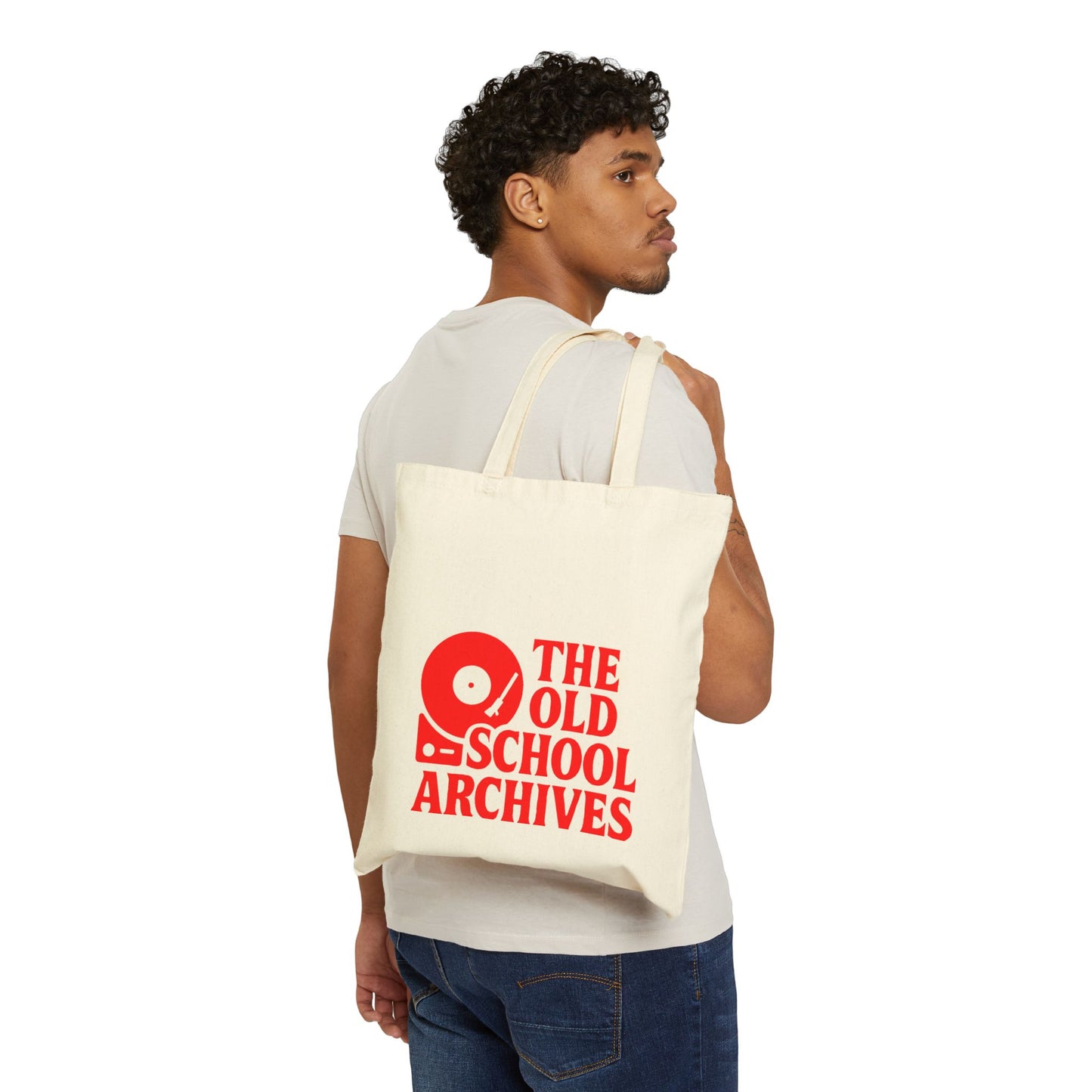 The Old-School Archives Canvas Vinyl Record Shopping Bag Red Turntable Logo