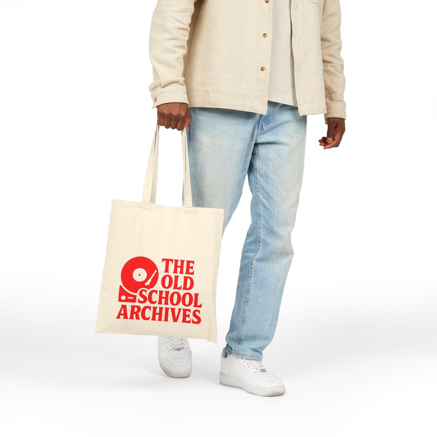 The Old-School Archives Canvas Vinyl Record Shopping Bag Red Turntable Logo