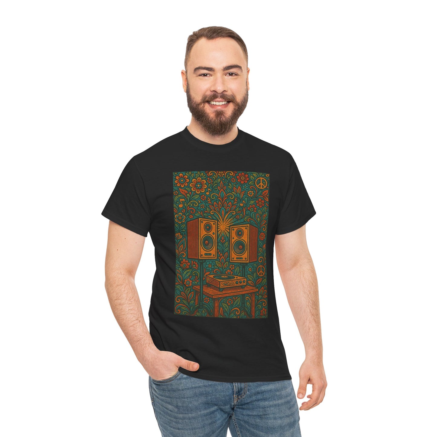 Retro Peace Love HiFi Tee Unisex Heavy Cotton T-Shirt Gift for Hippies