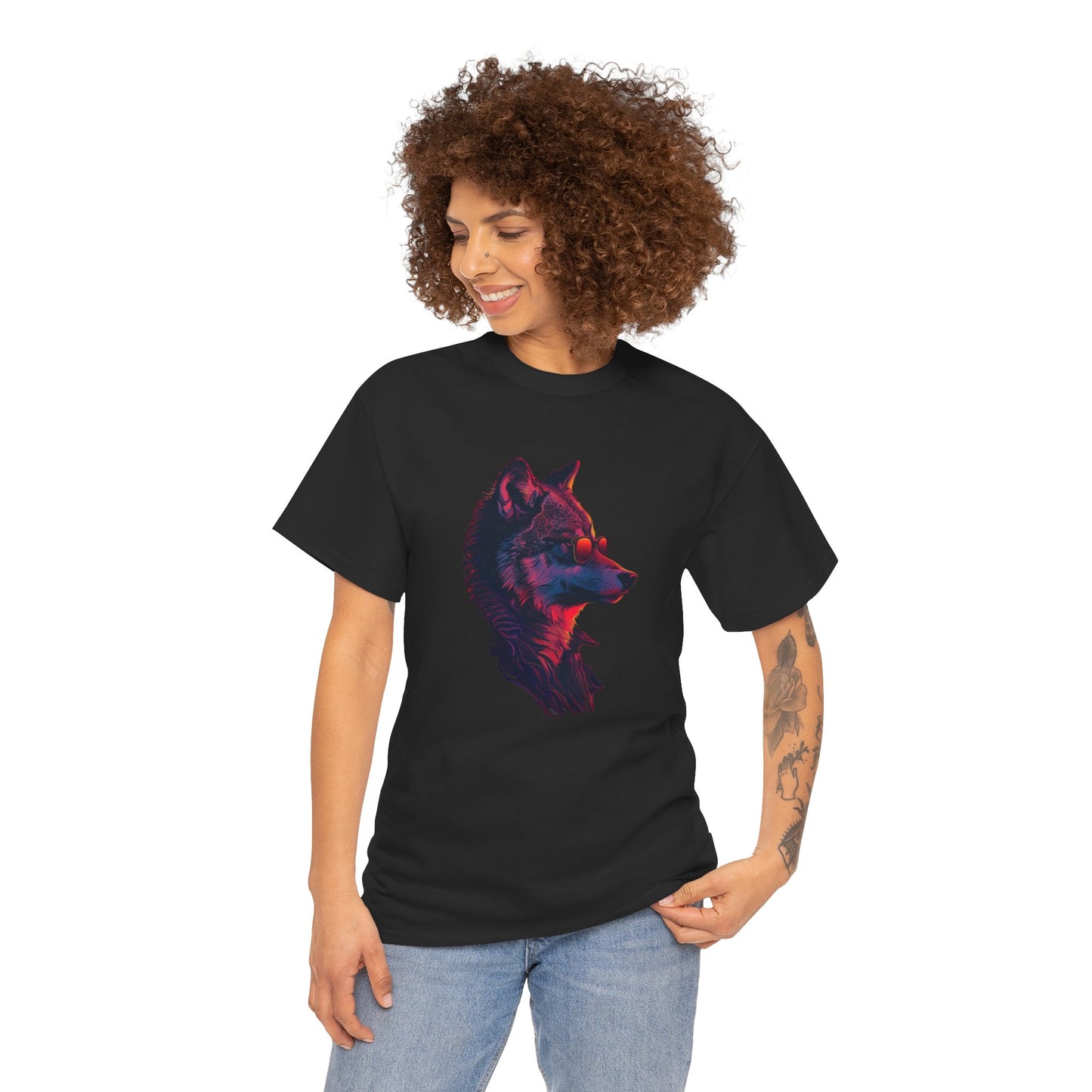 Wolf In Sunglasses Unisex Heavy Cotton Tee | Vintage T-Shirt, Graphic Tee, Casual Wear