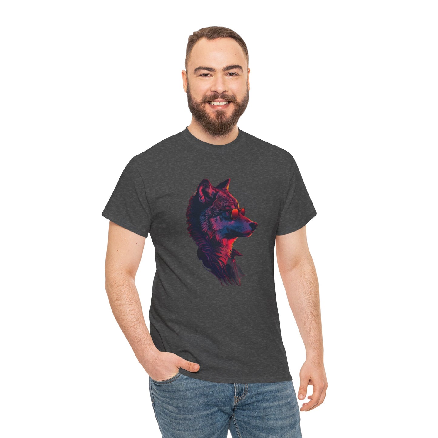 Wolf In Sunglasses Unisex Heavy Cotton Tee | Vintage T-Shirt, Graphic Tee, Casual Wear